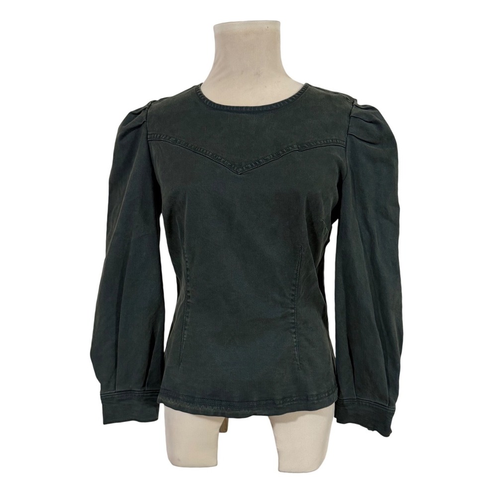 NEW Universal Thread Women's Puff Sleeve Dark Green Denim Top Small Western Boho
